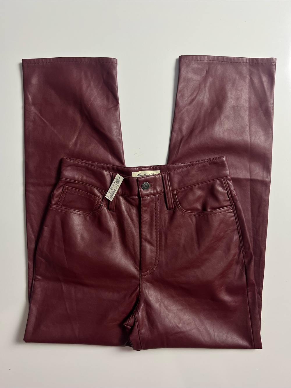 NWT Madewell Vintage Straight Jean Faux Leather Edition, Red, Size 26